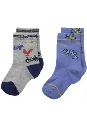 Carhartt Toddler Boys Gripper Crew Socks Farm Fish2 Pack 18 To 36M  Design A3016 • $8.95