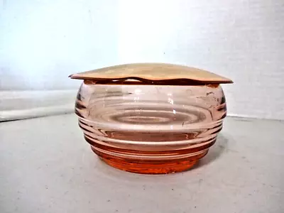 Vintage Pink Depression Glass Vanity Powder Jar With Celluloid Bakelite Lid • $20