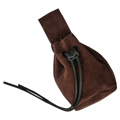 Medieval Leather Pouch Renaissance Drawstring Bag LARP Accessory Chocolate Brown • $19.99