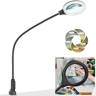 10X Magnifying Glass With Light And Clamp 26  Gooseneck LED Desk Lamp 5 Color... • $48.71