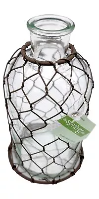 Rustic Metal Netted Chicken Wire Clear Glass Vase 7  Inch Home Decor | HL9177976 • $19.99