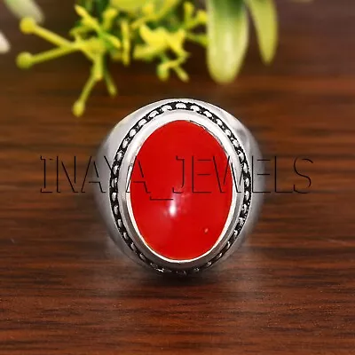 Red Coral Mens Ring Solid 925 Sterling Silver Ring Handmade Ring Boho Gift Rings • $47.19