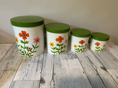 $55 • Buy Set Of 4 Vintage MCM Green & Flower Nesting Canister Set Made In Japan
