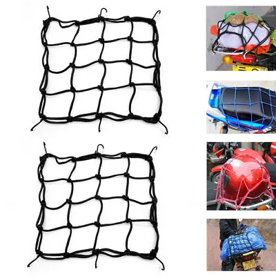 Adjustable 2 Pcs Black Bungee Cargo Net Motorcycle Cord Helmet Storage Mesh • $8.69