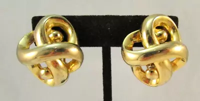 Vintage LES BERNARD Gold Tone Double Knot Clip On Earrings • $19.99