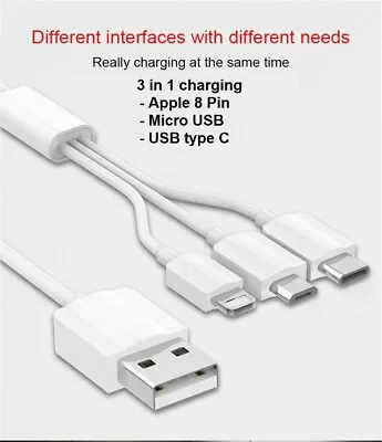 SHORT 3in1 Micro USB Type C Light.ing Fast Charging Cable For IPhone Samsung Etc • $11.32