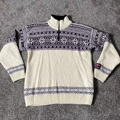 Mens Medium Vintage Nordlys Of Norway Wool 1/4 Zip Jumper Pullover Fairisle • $44