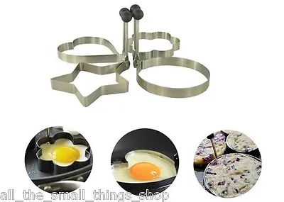Stainless Steel Fried Egg Mould Shaper Or Pancake Mold Ring Heart Flower Star • £3.25