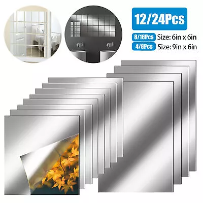 Mirror Tile Reflective Wall Stickers Self Adhesive Film Paper Kitchen Home Decor • $8.98