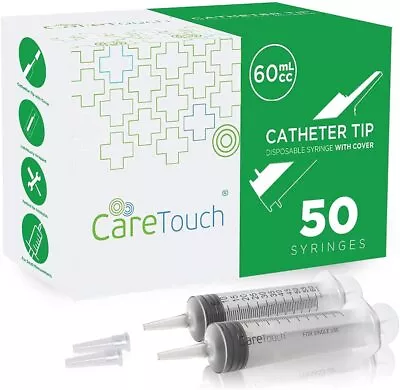 Care Touch 60mL Syringe With Catheter Tip 50 Large Medicine Syringes For Liquid • $34.99