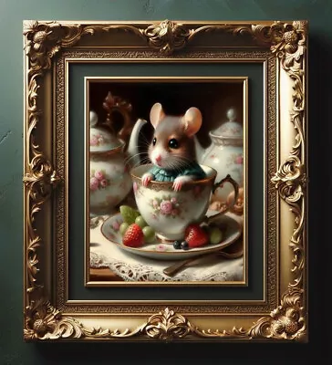 Victorian Mouse In A Teacup Mug Spring Flowers Farmhouse Vintage Art Painting • $7.99