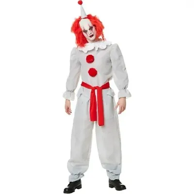 Men's Horror Clown White Pants Shirt Belt + Party Hat Scary Halloween Costume • $18.96