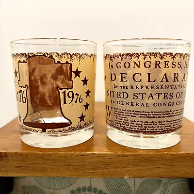 1776 Whiskey Glasses Declaration Of Independence Bicentennial Vintage Set Of 2 • $16.95