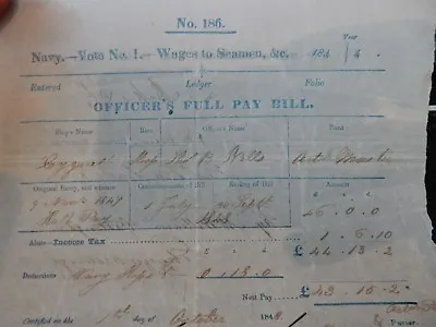 HMS CYGNET  (1835) Act MASTER WAGE SLIP 1848 - SLAVE TRADE Signed CAPT BENYON ? • £119.99