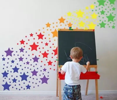 Rainbow Colorful Stars Wall Art Decal Stickers Vinyl Girl Room Kids Baby Nursery • £2.69