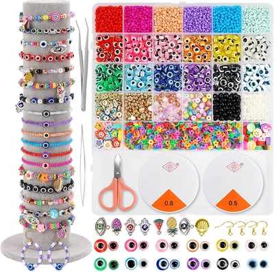 $26.10 • Buy 3380pcs Evil Eye Beads For Jewelry Making Evil Eye Bracelets Kit With Clay Beads