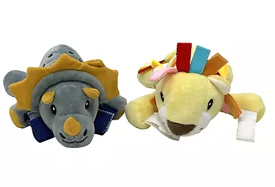 DR. BROWNS Lot 2 Gray Dinosaur Yellow Lion Pacifier Holders Clips Plush LKNU • $10.98