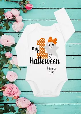 Personalised My First Halloween Bodysuit Short Long Sleeve Vest Rompersuit 598 • £8.50