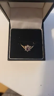 £49.99 • Buy 9ct Gold Amethyst Ring Size M Flower Cluster Setting 