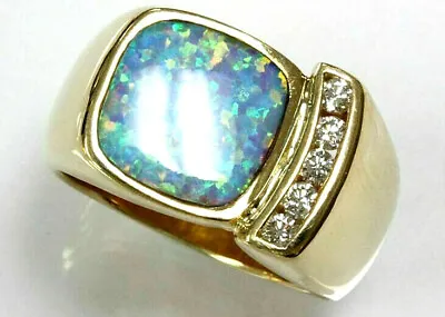 3.7 Ctw Natural Multicolor Opal & Diamond Solid 14k Yellow Gold Ring For Men • $1620