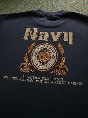 Vintage Navy Shirt 80's Beer Style Shirt Size Medium Single Stitch  • $25