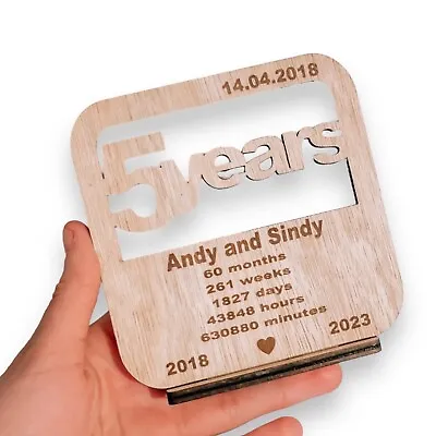 5th Anniversary Gift Wedding PERSONALISED Husband Wife Engraved 5 Years Wood • £9.99