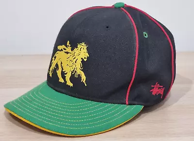 Stussy Rasta Lion Big Logo Hat Cap L/XL Jamaican Rastafarian Black Green Red • $699.99