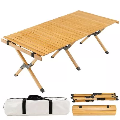 Portable Folding Camping Table Bamboo Roll Up Outdoor Picnic BBQ Desk Beach • $92.59