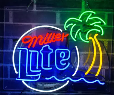 Neon Light Sign Lamp For Miller Lite Beer 17 X14  Acrylic Palm Tree Miller Time • $120.98