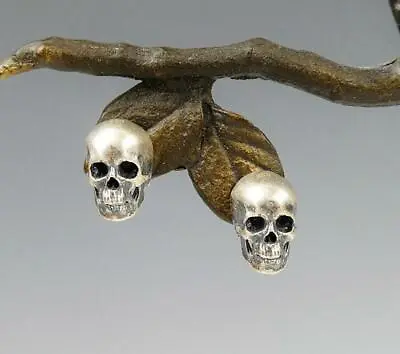 Matte 925 Sterling Silver Skull Tiny Small Stud Post Earrings Lightweight Gothic • $15.50