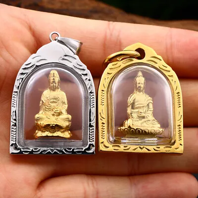 Vintage Thai Stainless Steel Buddhist Buddha Bodhisattva Pendant Necklace Amulet • $33.64