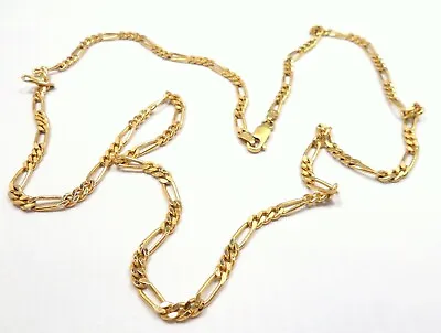 Men Women Long Figaro Gold Polished Link Sterling Silver Vermeil Necklace 28  • $89.99