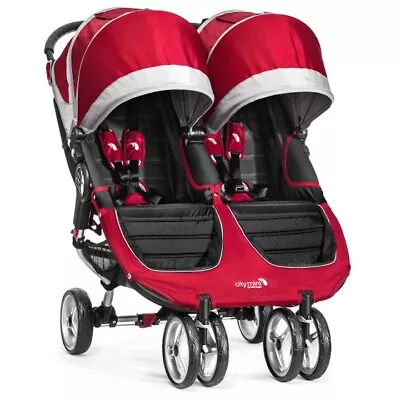 Baby Jogger City Mini Double Stroller Red Foldable With Rain Cover • £250