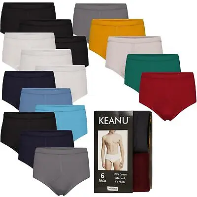 Mens 6 Pack Y-Front Underwear   -  100% Cotton - Blue Black White - S - 5XL • £10.95