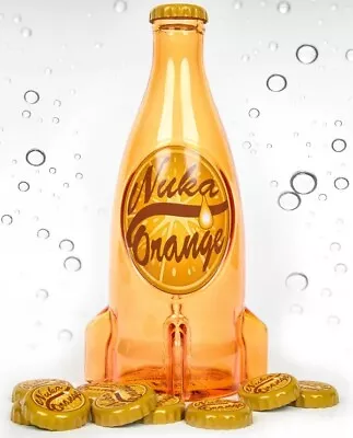 Fallout Nuka Cola Orange Glass Rocket Bottle & 10 Bottle Caps IN STOCK NEW • $24.90