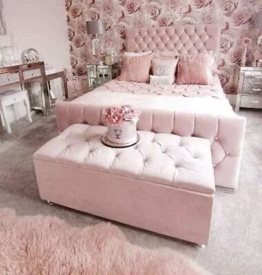 £289.99 • Buy Blush Pink Plush Velvet Chesterfield Monaco Sleigh Bed Frame With Diamante 
