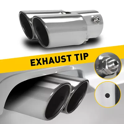 Car Dual Exhaust Pipe Tip Tail Muffler Stainless Steel Chrome Round Accessor • $30.99