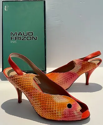 NIB Vintage Maud Frizon Paris  Cocorita Arancio  FISH SCALE LEATHER Shoes 38 1/2 • $450
