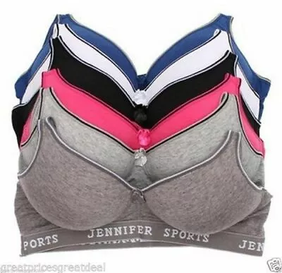 6 JENNIFER SPORTS Bras Wire Free RazorBack Cotton New Lot Workout #Jen14 B C Cup • $29.99