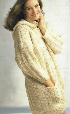 £2 • Buy KNITTING Pattern-Duffle Coat With Hood-Optional-Knitted In Aran Wool-fits 30-40 
