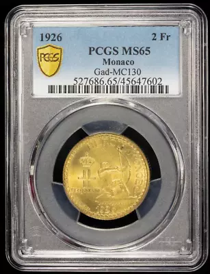 Ex Joe Sedillot Collection! 1926 Monaco 2F Francs PCGS MS 65 High Grade Superb! • $189