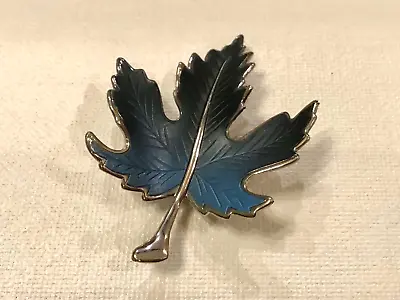 Vintage Unsigned Blue Enamel Maple Leaf Pin Brooch  • $8.44