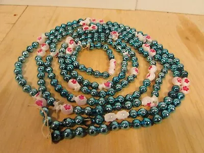 Vintage Christmas Mercury Glass Garland Double Indents Aqua Pink 100  • $45