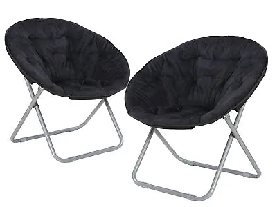 2 PCS Saucer Moon Chair Seat Stool Soft Folding With Metal Frame Home Black • $71.58