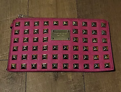 Michael Kors Hamilton Pink Pyramid Studded Wallet Clutch Saffiano Leather • $44.97