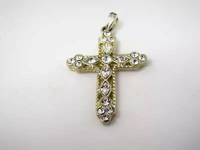 Vintage Christian Cross Pendant: Stunning Clear Jewels Silver Tone • $19.99
