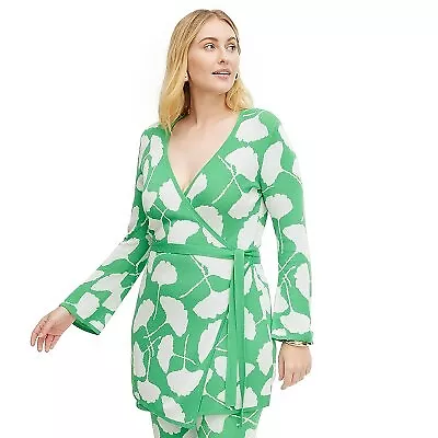 Women's Long Sleeve V-Neck Ginkgo Green Sweater Wrap Top - DVF M • $15.99