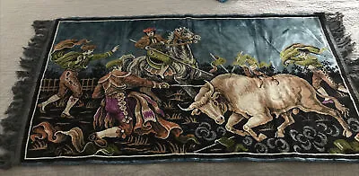 Vintage Italian Tapestry Wall Hanging Rug - Bullfighting Matadors Bulls 26 X52” • $39.09