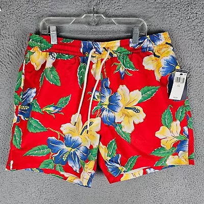 New Mens Polo Ralph Lauren Floral Hawaiian Red Swim Wear Trunks Pony Large $95 • $52.95