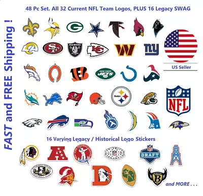 48 NFL Vinyl Fun Sticker SWAG Set.  All 32 Teams Current Logos Plus Legacy SWAG • $10.88